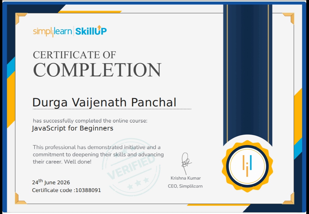 JavaScript for Beginners Certificate
